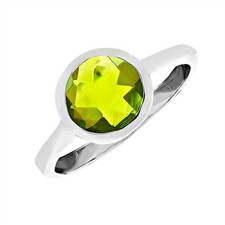 Silverly Anneau Bague Péridot Synthétique Vert Rond Argent Sterling .925