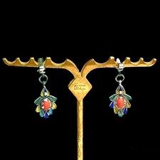 Ancienne Boucles D’oreilles Argent  Emaillé & Corail Kabyle Berbère Clip N°2