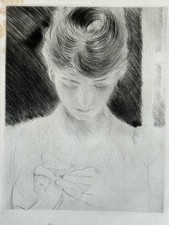 Paul César Helleu gravure eau forte Etching Jeune Femme Cousant 1892
