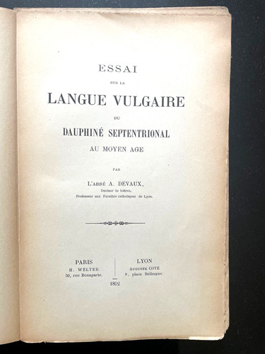Essai sur langue - langue, vulgaire