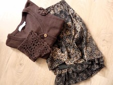 Jupe + gilet femme S 36 Cache Cache ensemble marron imprimé TBE