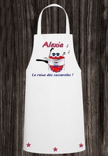 Tablier de cuisine humour Reine des casseroles personnalisé avec prénom