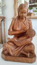 RARE ANCIENNE STATUE MATERNITÉ ALLAITANT SON ENFANT EN BOIS - HAUTEUR 21 cm