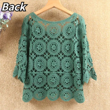 Femme Creux Haut Crochet Tricoté Pull Demi Manche Chemise Boléro Châle