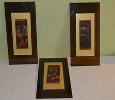 3 Tableaux  Émaux sur cuivre sur Plexi Signé email cuivre émaillé