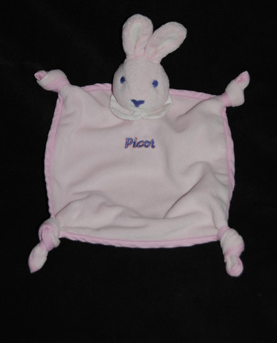 Doudou plat lapin rose col - rose,