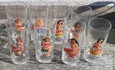 JOLI LOT DE  8 ANCIENS VERRES PIN-UP NUE VERSO VINTAGE 