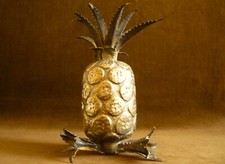 Sculpture d'ANANAS Vintage, en Laiton Et Fer Oxydé 1970 Maison Jansen 