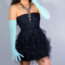 Gants bleus ciel longs 60cm velours sexy glamour chic opéra burlesque