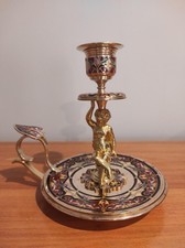 BOUGEOIR À MAIN, EMAUX CLOISONNÉS NAPOLÉON III LAITON ÉMAILLÉ XIXÈME