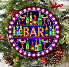 Plaque murale métal ronde  - 20cm (7,87") - Bar Néon Vintage