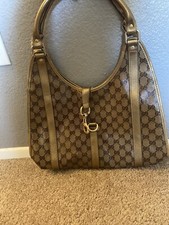 Authentic GUCCI Crystal Monogram Gold Beige  Leather Small Shoulder Bag 203495