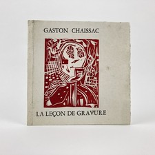 GASTON CHAISSAC : LINOGRAVURE EN ROUGE "LA LEÇON DE GRAVURE" . VODAINE, 1976