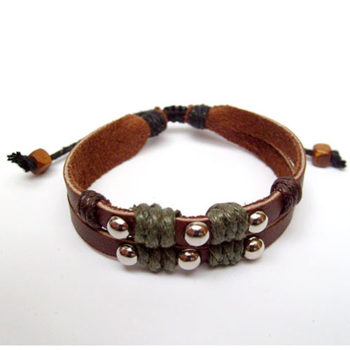 Bracelet cuir marron éthnique - bracelet,