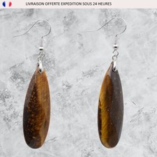 Boucles d'oreilles Œil de Tigre plaquée argent Bijou Mode Tendance Look