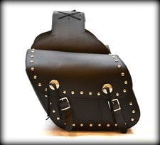 Sacoches cavaliéres en Cuir Noir Avec Clous  moto custom harley shadow virago vn