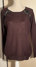 JOLI PULL LAINE FINE SINEQUANONE T42 BORDEAUX DENTELLE NOIRE SUR EPAULES