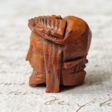 MEMENTO MORI fin XIXè en Buis Sculpté Reliquaire Rosaire Wooden Skull 19thC