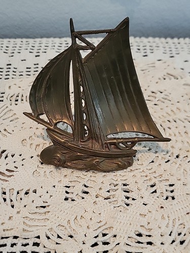 Brass sailboat gaff rigged - sailboat,