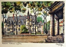 ESTAMPE couleurs BEAUVAIS Palais de Justice signée BARDAY débXXè Publicité LABO