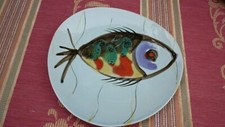 ASSIETTE FAIENCE DE PORNIC / MODELE POISSON* DIAMETRE 24,5cm 1960-70 *
