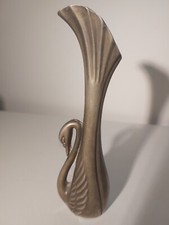 Vintage Ancien Art Déco Métal Cygne Figurine Fleur Vase Soliflore 