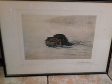 Leon Danchin tableau chasse chien avec gibier dans l'eau