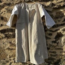 Antique French Homespun Linen Night Shirt Tunic Smock Dress Rustic 100% Handmade
