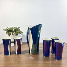 Magnifique Service pichet et verres à limonades vintage émaillé irisé années 60