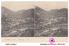 CORSE, CORTE, VUE PANORAMIQUE DE LA VILLE & MONTAGNES, STÉRÉO-CARTE -N230