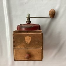 moulin à café peugeot frères ancien bois et acier couleur rouge coffee grinder