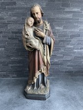 Ancienne Statue Plâtre Religieux Saint Joseph Enfant Jesus Laugier 42 Cm