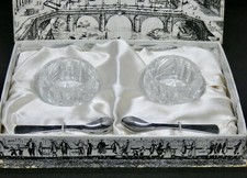 Ancien coffret 2 SALERONS de table en VERRE CRISTAL taillé + 2 cuillères inox