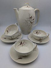 porcelaine Limoges Raynaud oiseaux dorés théière avec 4 tasses et soucoupes