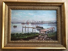 Huile sur panneau fin XIXe - début XXème - Chantier naval - Signé C.Magnan