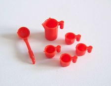 PLAYMOBIL (1445) VAISSELLE - Cruche avec Louche & Lot 4 Tasses Rouges 3249 3258