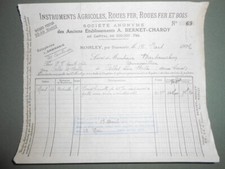 facture ancienne A Bernet charoy Morley 1922 roues fer et bois