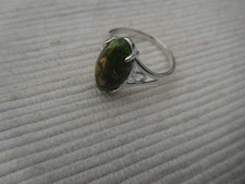 Bague argent massif 925, cabochon ovale pierre verte jaspe taille 56  B1570  lot