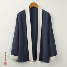 Chinois Coton Lin Chemise Tang Costume Hanfu Cardigan Manches Longues Haut