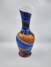 Vase en verre soufflé opaline coloré bleu brun orange Carlo Moretti Murano XXème