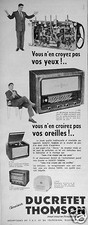 PUBLICITÉ 1954 DUCRETET THOMSON TÉLÉVISION ÉLECTROPHONE N'EN CROYEZ PAS VOS YEUX