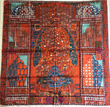 Hermès châle scarf shawl Tapis Persans 140 cm Orange Cobalt Framboise état neuf