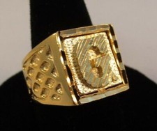 Hommes 14KT Or EP Bling Lettre G Initiale Hip Hop Bague - Taille 8 USA Vendeur