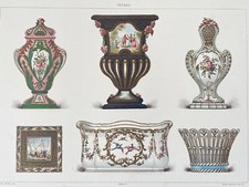 Ancienne Gravure Planche Porcelaine de Sèvres Vase Médicis & Jardinière 1890