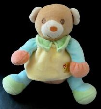 N4. DOUDOU PELUCHE BOULE BESTEVER OURS jaune orange vert bleu grelot 16CM TTBE