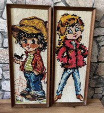 🌟Paire de cadres canevas vintage années 70 Enfants POULBOT Déco murale rétro 🌟