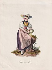 Sous-Walden Suisse Costume Altgoachierte Aquatinta 1820