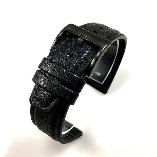 Black leather watch strap - leather,