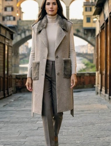 Gilet long femme taupe - long,