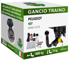 Attelage Démontable Verticale pour Peugeot 407 Berline 04-10 13 câblage